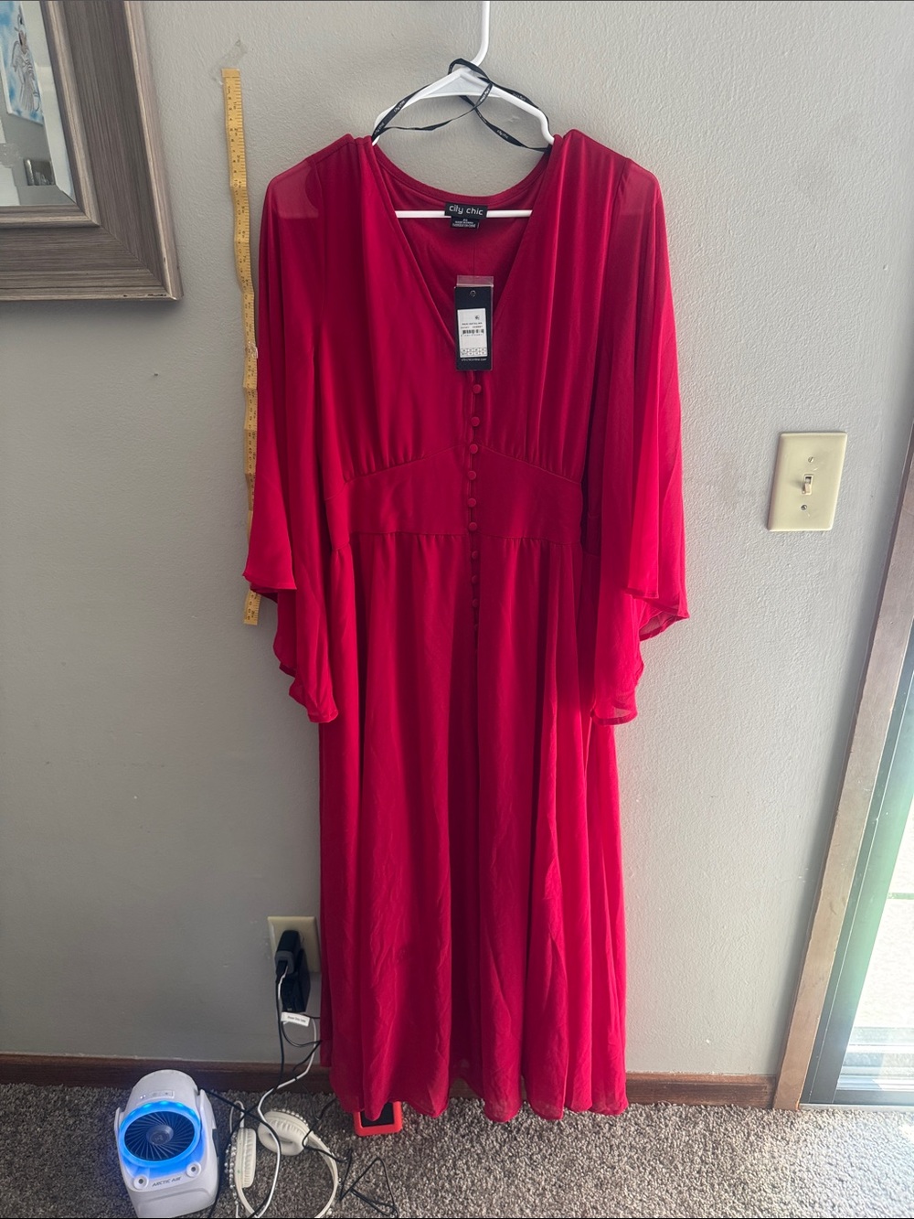 City Chic Vibrant Red V-Neck Maxi Dress with Button Front